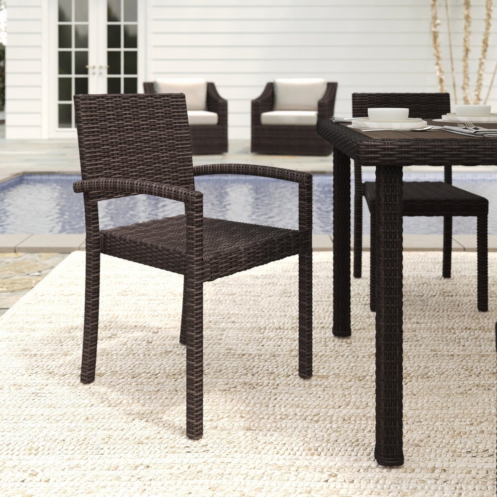Martha Stewart Outdoor Rattan Wicker Stackable Dining Armchair - 21"W x 22.5"D x 33.5"H