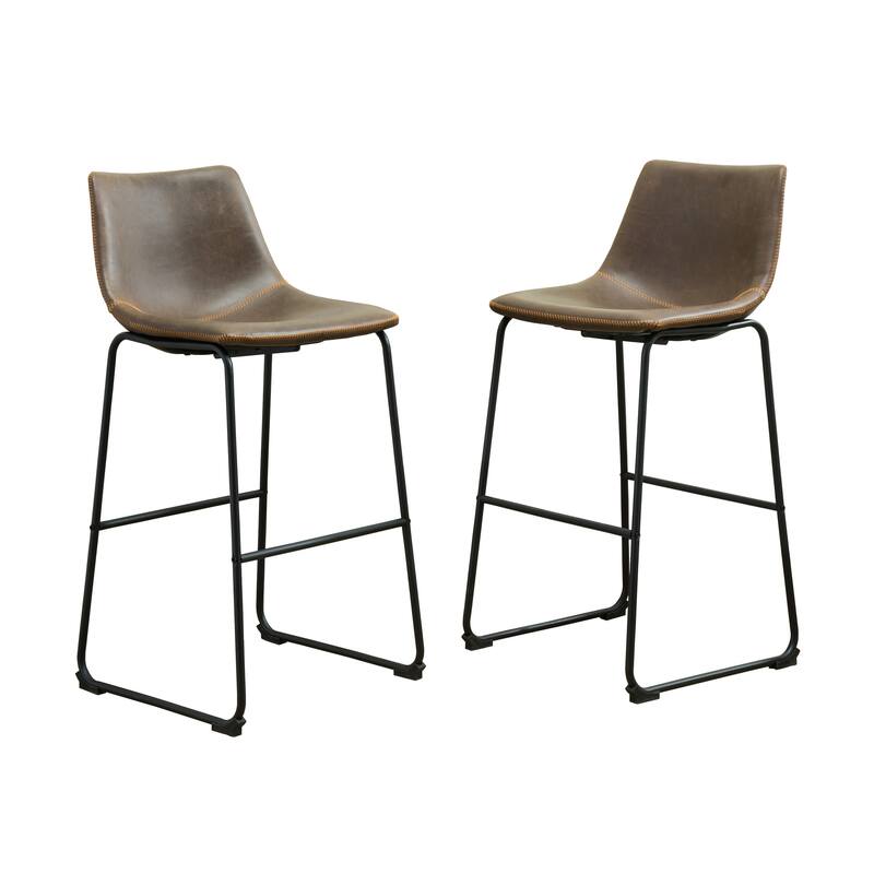 Metal Bar Stools Set of 2, 30 Inch Counter Height Barstools with Footrest, PU Leather Bar Chairs Armless Modern Dining Chairs