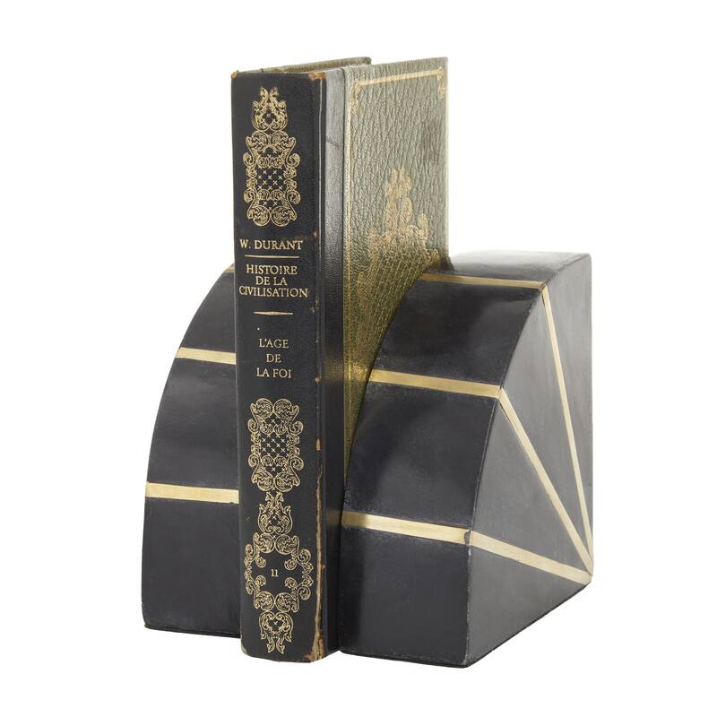 Marble Geometric 9 lbs Bookends with Gold Inlay - Set of 2 Black or White - CosmoLiving by Cosmopolitan