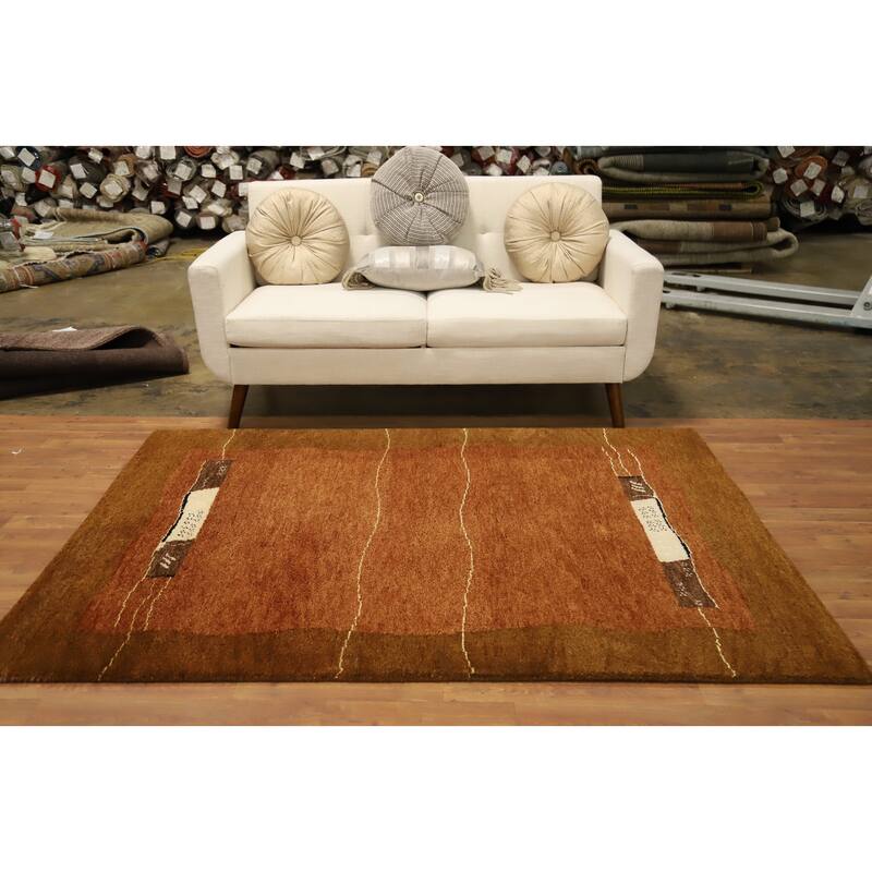 Hand Knotted Oriental 100% Wool Carpet Modern Modern Oranges & Rust Gabbeh Area Rug - 6' 6'' X 4' 9''