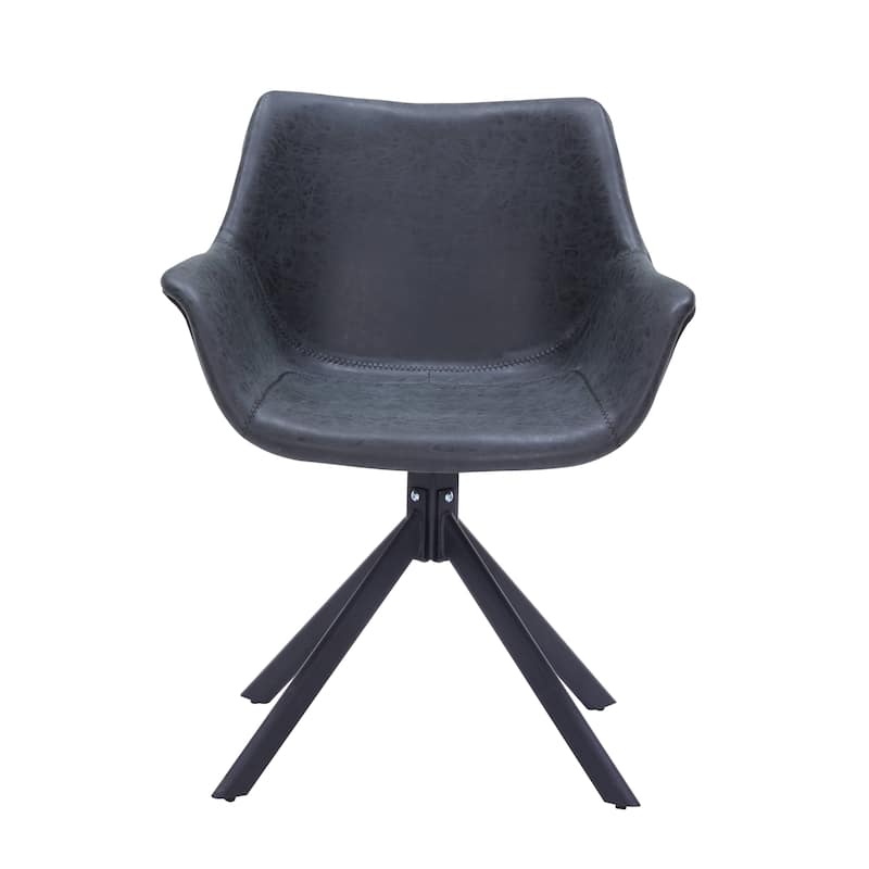 Markley Modern Swivel Dining Chair with Distressed Leather Upholstery, Ergonomic Back, and Black Metal Legs for Home or Office