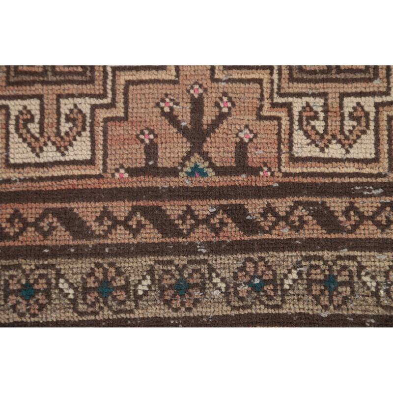 Geometric Balouch Persian Vintage Runner Rug Handmade Wool Carpet - 3'4" x 8'8"