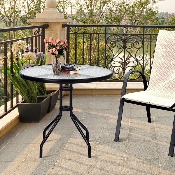 glass top patio umbrella table Arlopu 5 Pieces Outdoor Dining Set, and Textilene Chair Make the perfect pairing with our indoor Windward Glass 47