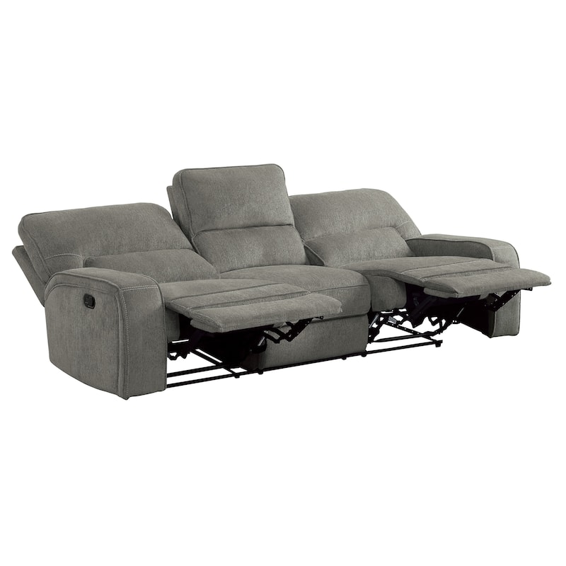 Neo 99 Inch Manual Double Recliner Sofa, 3 Seater Soft Gray Chenille Fabric