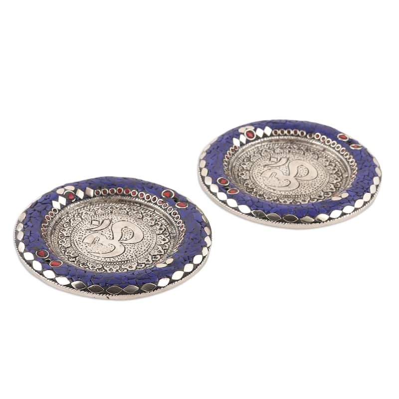 Novica Handmade Rewari Om Aluminum Incense Holders (Pair)