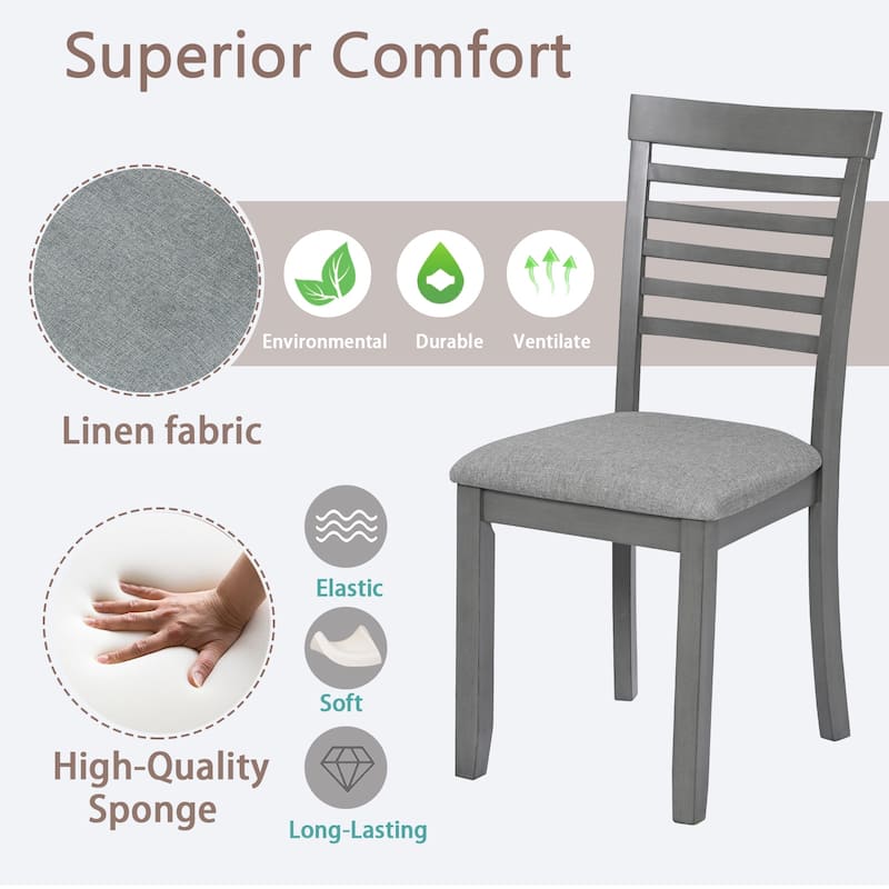 GDFStudio - Savoy Farmhouse Linen Upholstered Ergonomical Wooden Dining Chairs Set, Padded Seat & Non-slip Feet Pads, Set of 4
