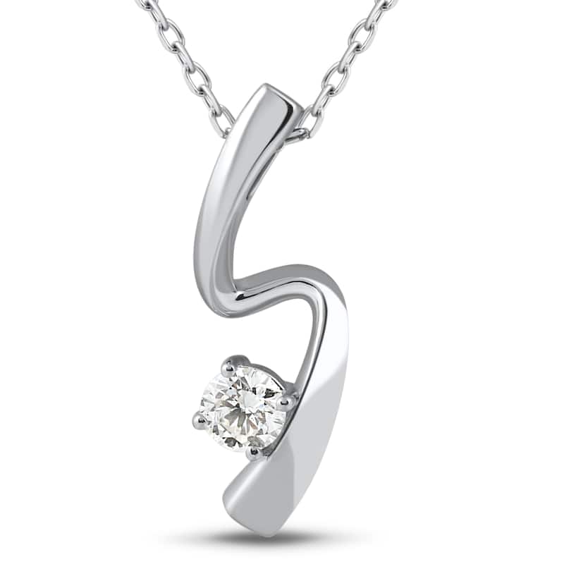 Bliss Diamond 1/4ct Solitaire Diamond White Gold Freeform Pendant & Chain Womens Jewelry