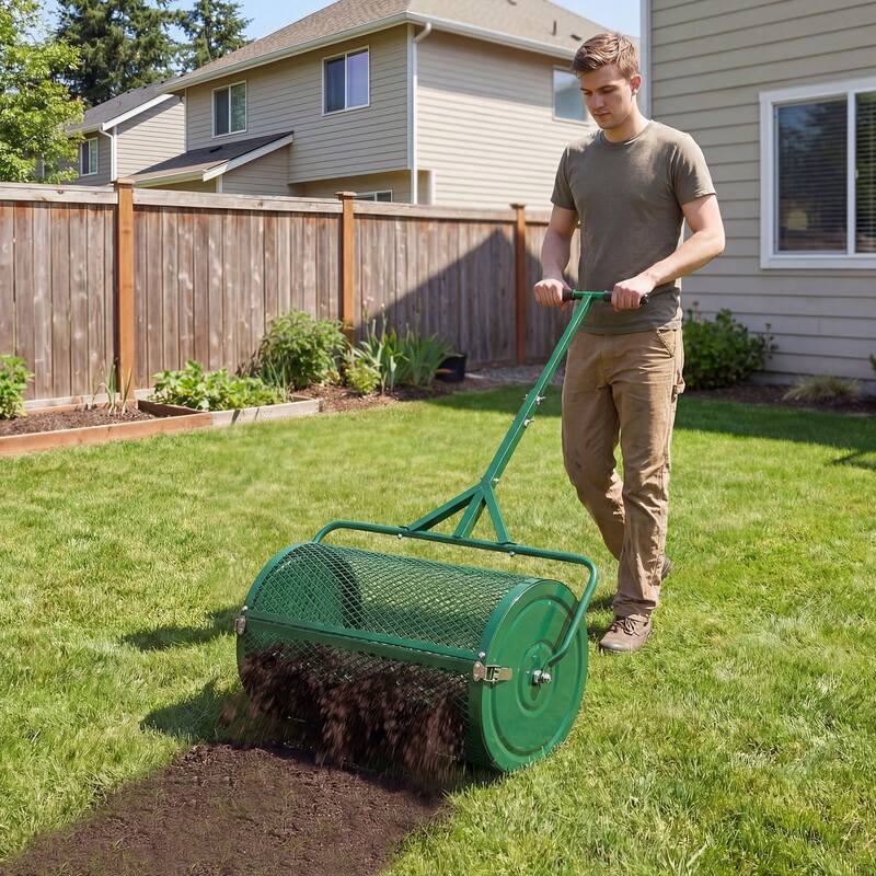 Gymax 24'' Compost Spreader w/ Height-Adjustable T-Shaped Handle for