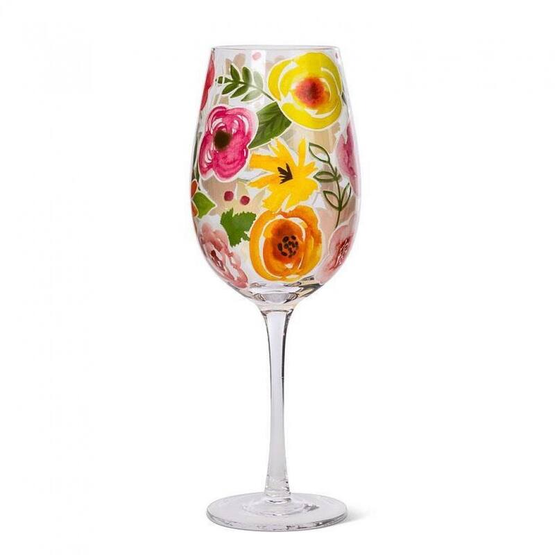 Bold Floral Wine Glass - Multi - Single