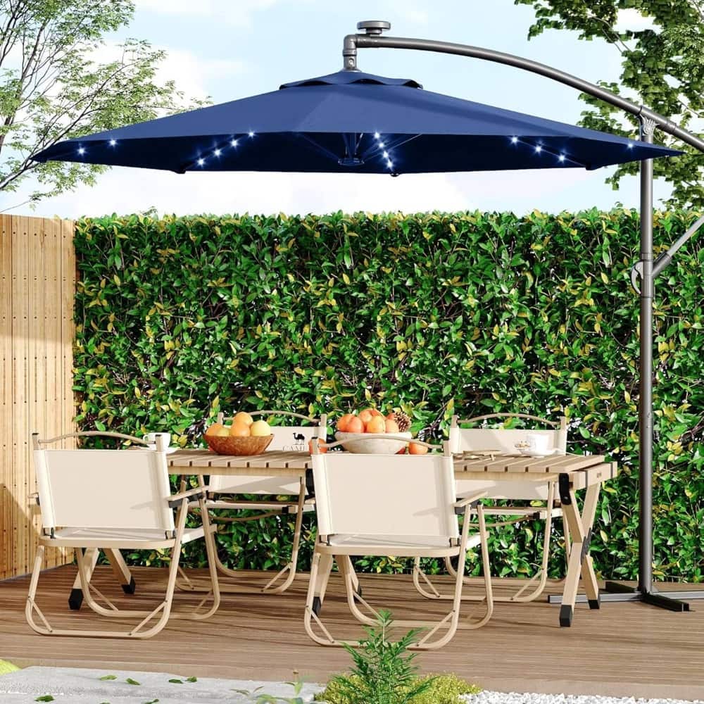 10FT Patio Outdoor Offset Umbrella with Lights for Deck Poolside Lawn Backyard
