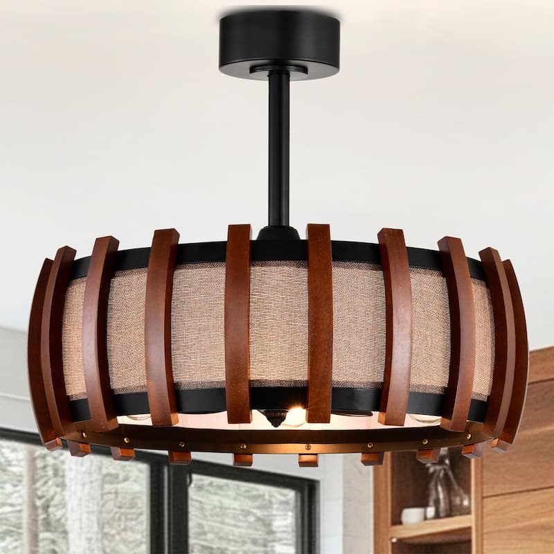 Drevmore Fabric and Wood Lighted Ceiling Fan Fandelier - Brown