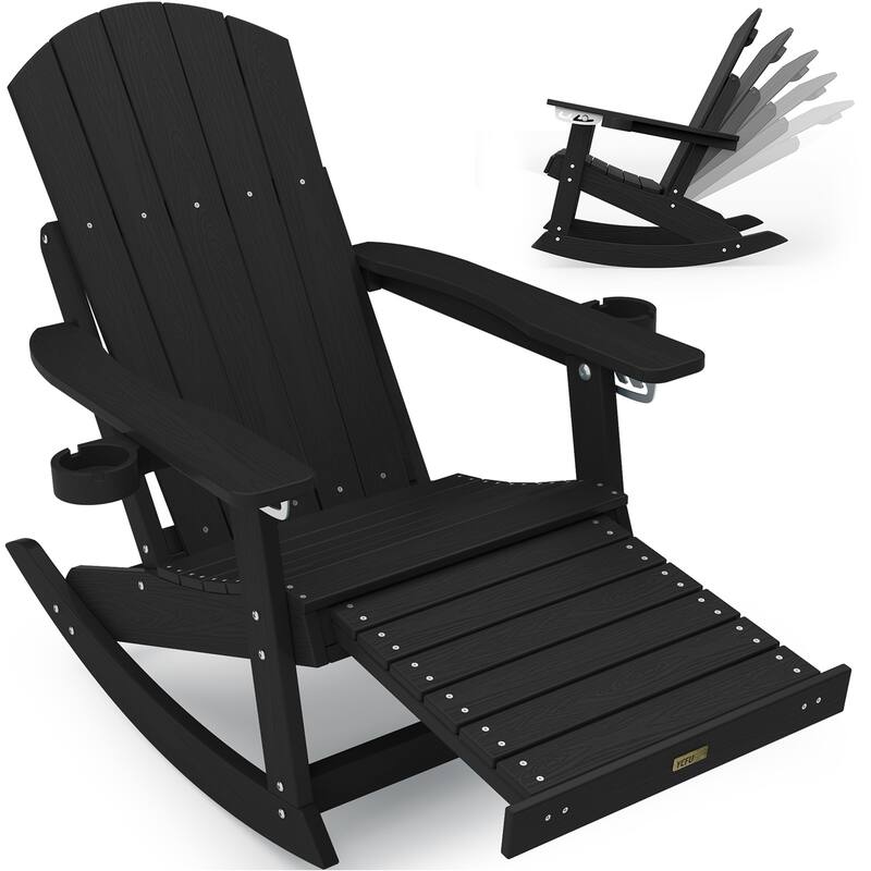 WINSOON Adirondack Chair Composite Rocking Chair Outdoor Weatherproof Plastic Adjustable - Black