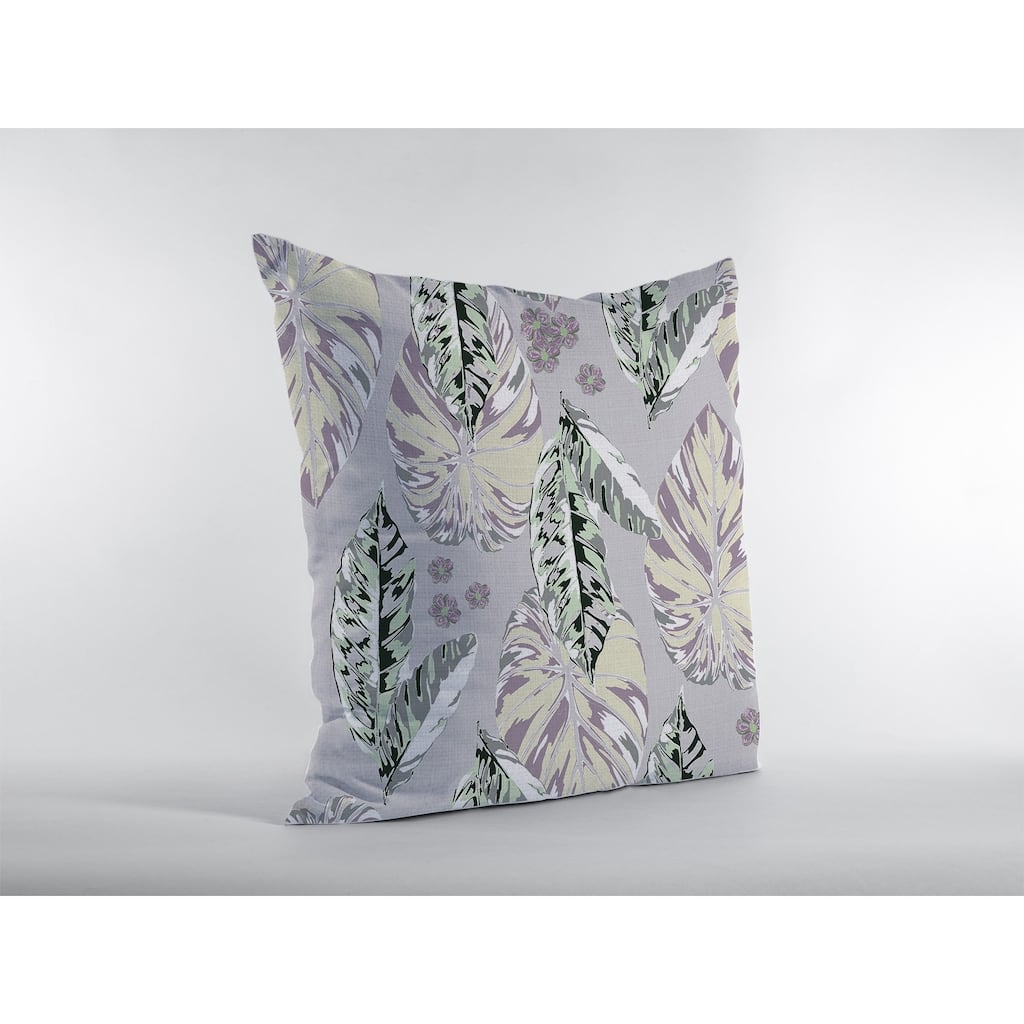 16" Blue Purple Tropical Leaf Zippered Suede Throw Pillow