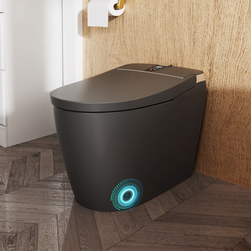 Elongated Smart Toilet with Bidet Wash, Heated Seat, Warm Air Dry, Remote Control, Auto Flush, LED Display