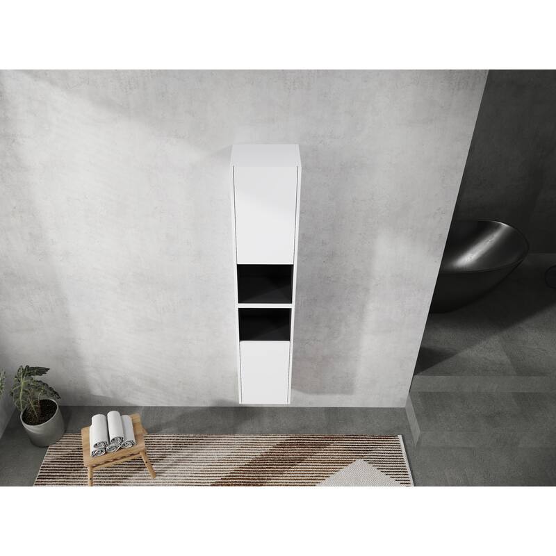 Modern Wall-Mounted Bathroom Side Cabinet with Soft-Close Doors, Floating Design, 6 Storage Compartments, 12-Inch Width