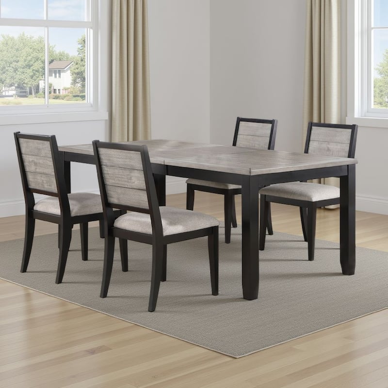 Elina 5pc Extendable Dining Table with 4 Chairs, Farmhouse Gra,y Black