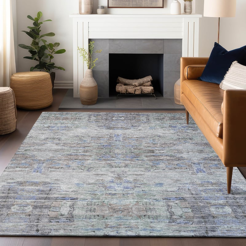 Machine Washable Indoor/ Outdoor Abstract Modern Chantille Rug - Taupe - 10' x 14'
