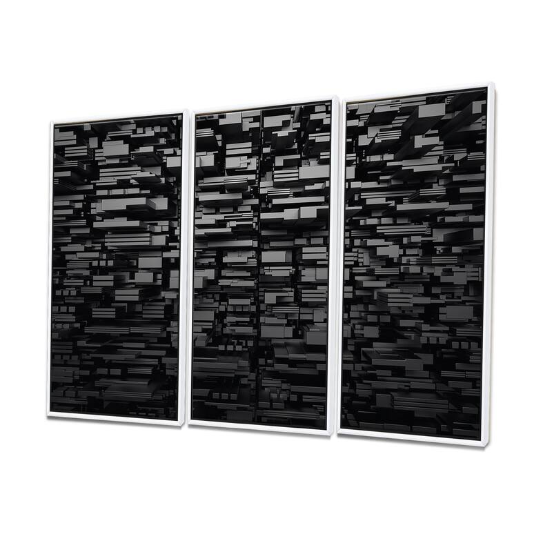 Designart "Black 3D Geometric Background" Abstract Framed Artwork Set of 3 - 4 Colors of Frames