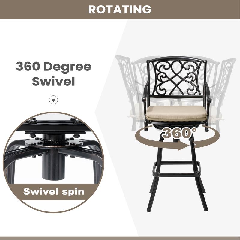 Outdoor Patio Aluminum Swivel Bar Stool with Sunbrella Cushion