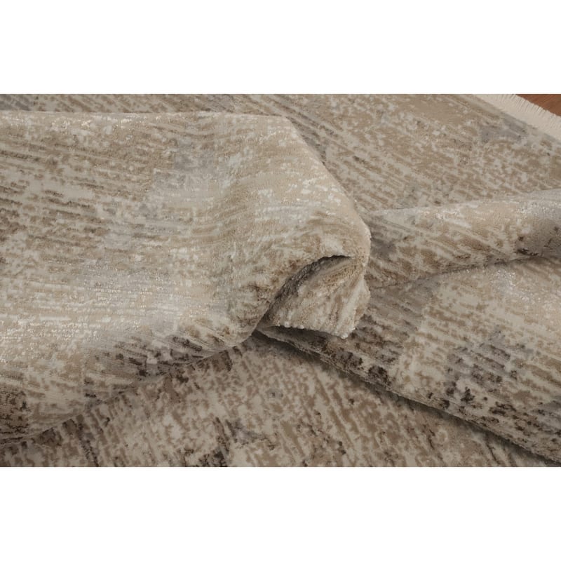Machine Made Oriental Polyester Carpet Modern Abstract Beige & Ivories Abstract Area Rug - 7' 5'' X 5' 2''