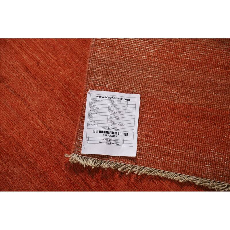 Orange Modern Gabbeh Oriental Area Rug Hand-Knotted Wool Carpet - 4'11" x 6'7"