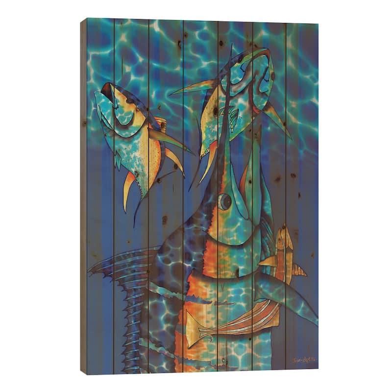 Blue Charge Print On Wood by Daniel Jean-Baptiste - Multi-Color - 26x18x1.5