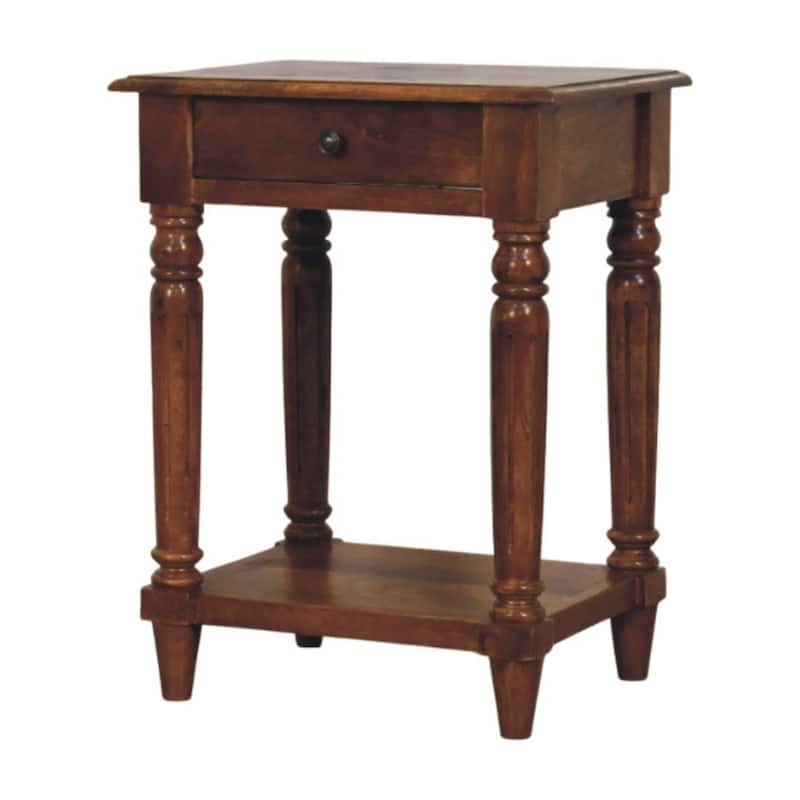 Solid Wood Turned Legs Chestnut Side Table