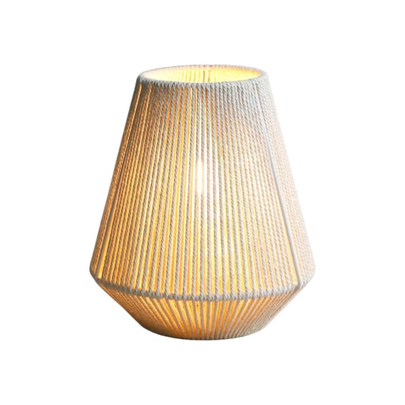 HomeRoots 7" Beige Battery Operated Geometric String Shade Desk Lamp - 7.00 in. x 7.00 in. x 8.00 in.