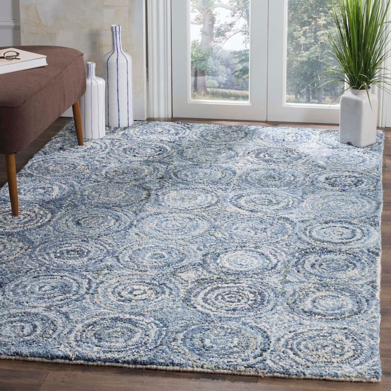SAFAVIEH Handmade Nantucket Shorena Contemporary Cotton Rug - 4' x 6' - Blue