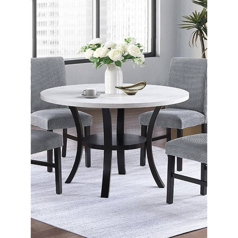 Modern Elegant 5pc Dining Set Fog Corduroy Chairs White Top Table w Lower Shelf Kitchen Dining Room