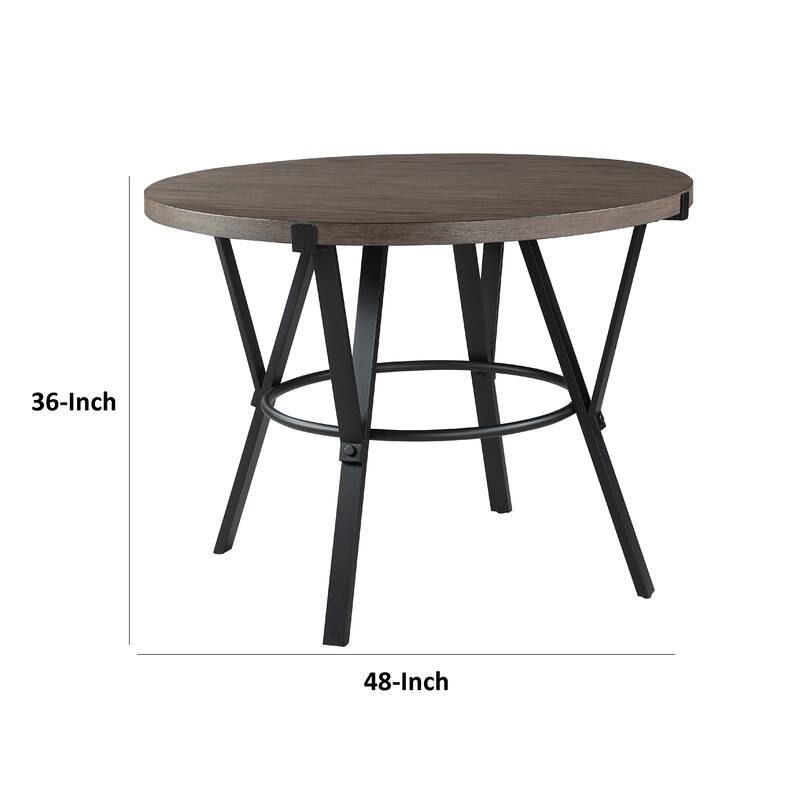 Rowl Counter Height Table, 48 Inch Brown Round Wood Top, Metal Legs