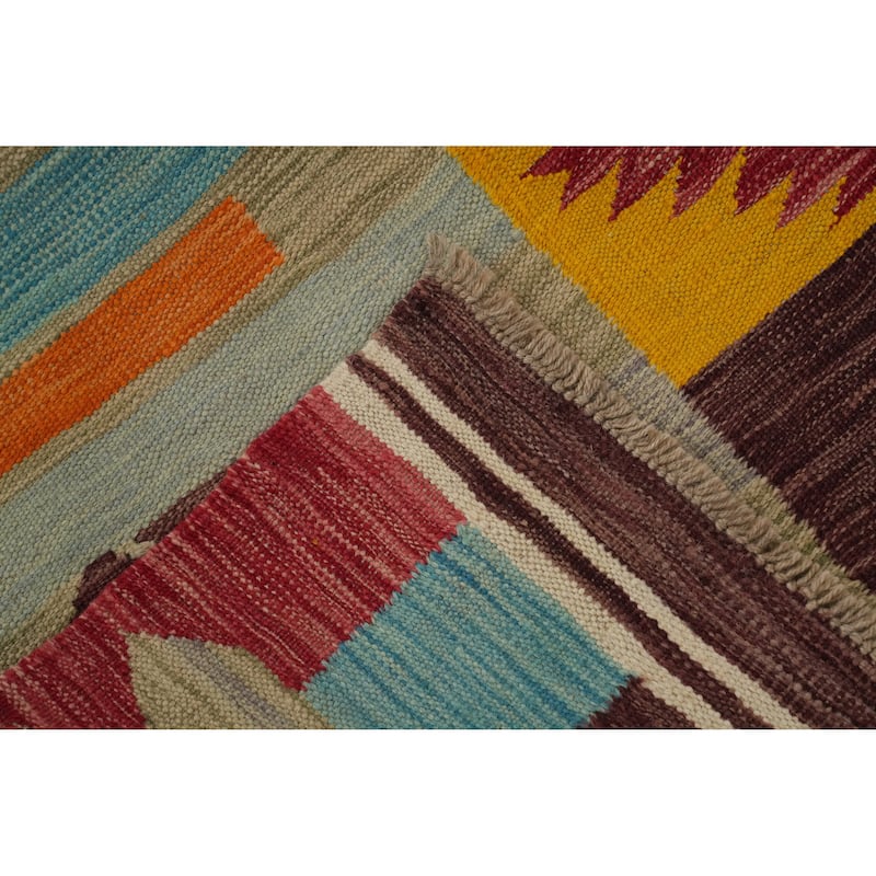 Hand Woven Oriental 100% Wool Carpet Southwestern Tribal Multi-Colored Kilim Area Rug - 9' 6'' X 6' 7''