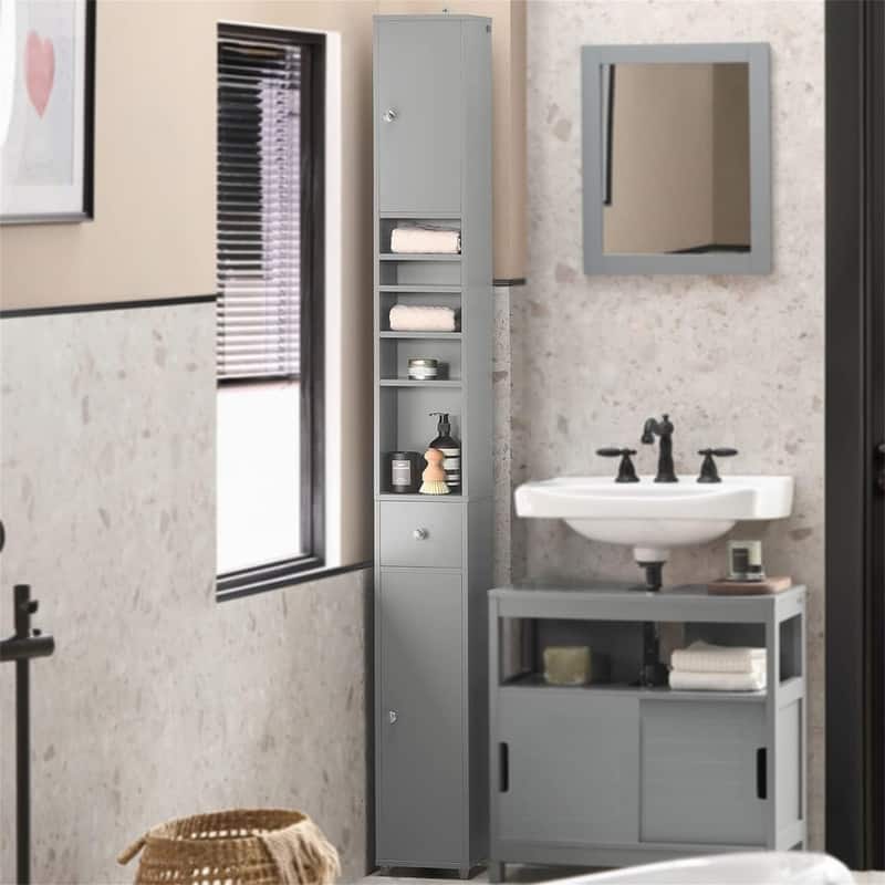 Black Bathroom Tall Cabinet - 7.87"D x 7.87"W x 70.87"H - Grey
