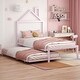 preview thumbnail 1 of 16, Pink Twin Size Metal Platform Bed with trundle, House-Shaped Headboard Design for Kids, Boys and Girls Twin - Pink