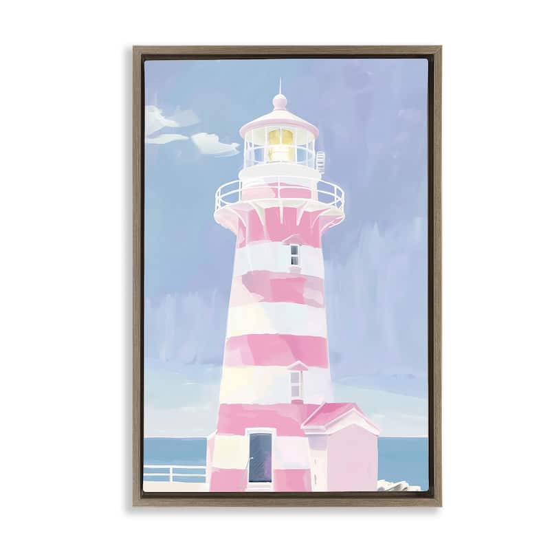 Stupell Muted Coastal Lighthouse Framed Floater Canvas Wall Art Design By Arlington Prints - 17 x 25 - Brown