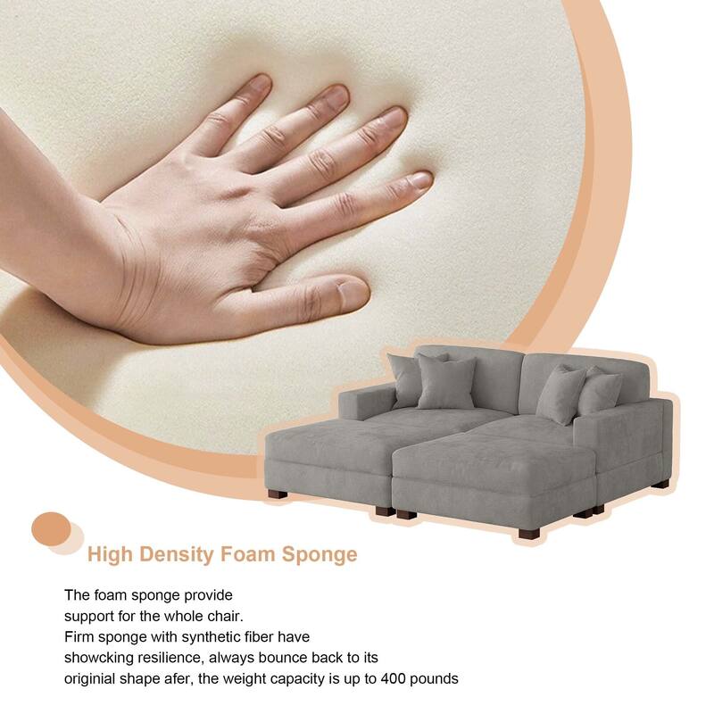 Oversized Chenille Modular Sectional Sofa Conversation Set with 2 Ottomans