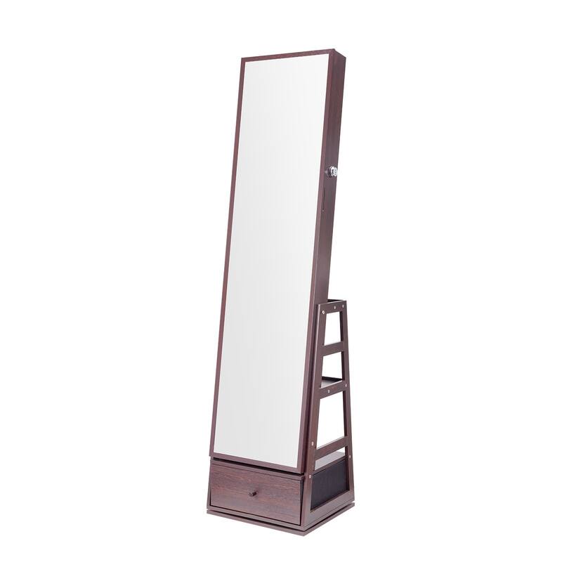 3-in-1 Functionality Freestanding Rotating Jewelry Mirror with Lockable Storage and Ample Ring Slots - 15.35 x 14.4 x 63 in
