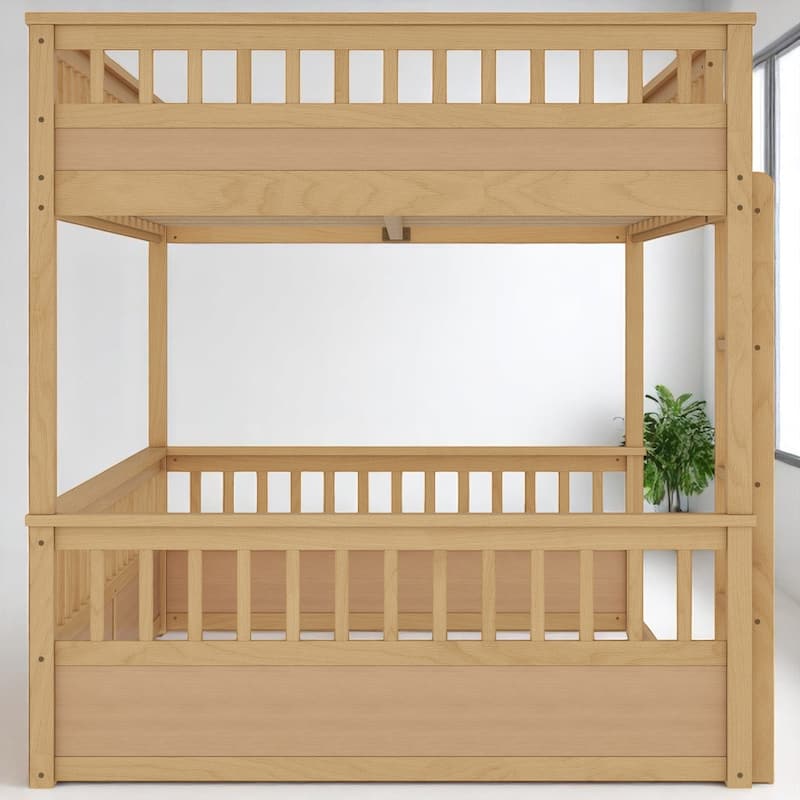 Convertible Twin XL Over Queen Size Bunk Bed with Safety Rails, Ladder and Wood Slats, No Box Spring Needed