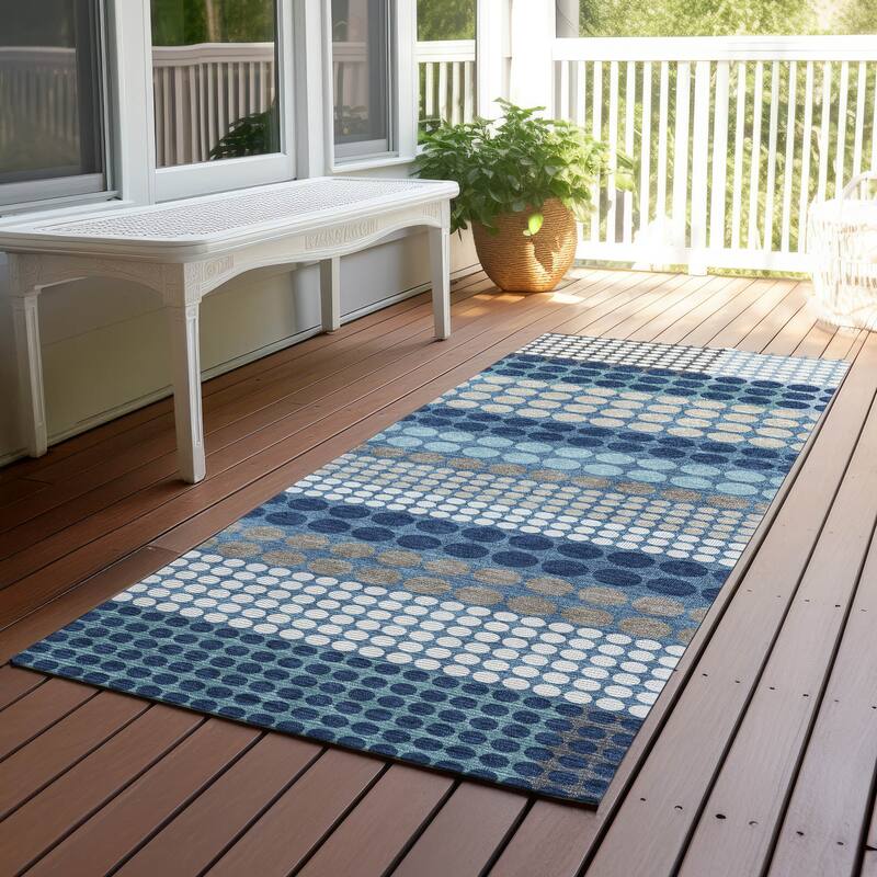 Machine Washable Indoor/ Outdoor Casual Dotty Chantille Rug - Blue - 2'3" x 7'6"