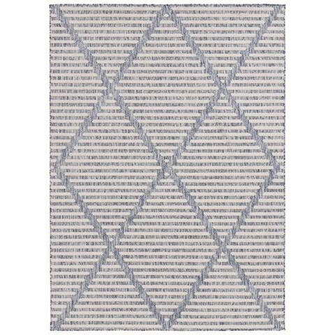 Fabric Floor Area Rug, Modern Woven Diamond, Stripes, Medium, Cream, Blue - 9'3" x 12'3"