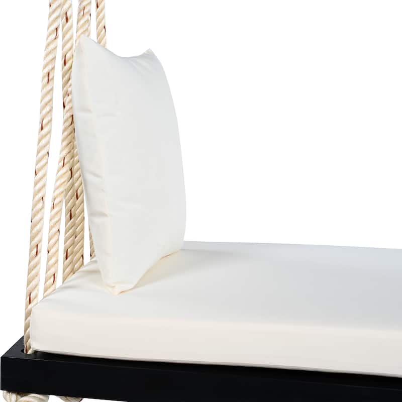 Patio Wooden Swing Chair, Hanging Porch Swing Bench with Cushion&Pillows, 10.8Ft Hemp Ropes for Garden,Backyard, Lawn