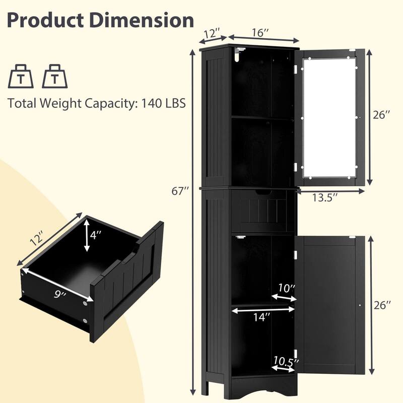Costway Bathroom Tall Cabinet Freestanding Linen Tower with Doors & - See Details