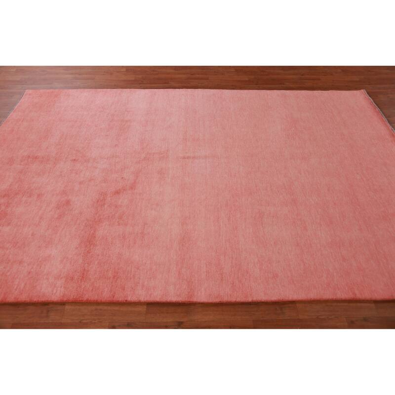 Hand Knotted Oriental 100% Wool Carpet Modern Solid Pink Gabbeh Area Rug - 9' 3'' X 6' 0''