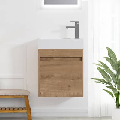 GDFStudio - Ellis Modern 18" Floating Wall-Mounted Bathroom Vanity with White Resin Sink