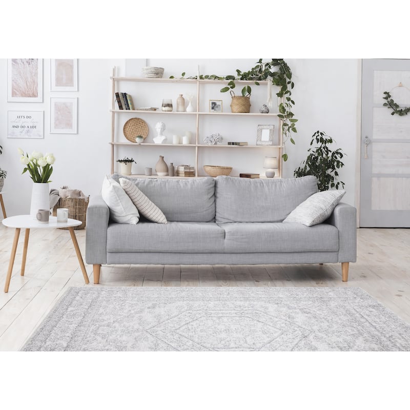 Flynn Collection - Grey/White Elegant Medallion Rug - 7'10" x 10'6"