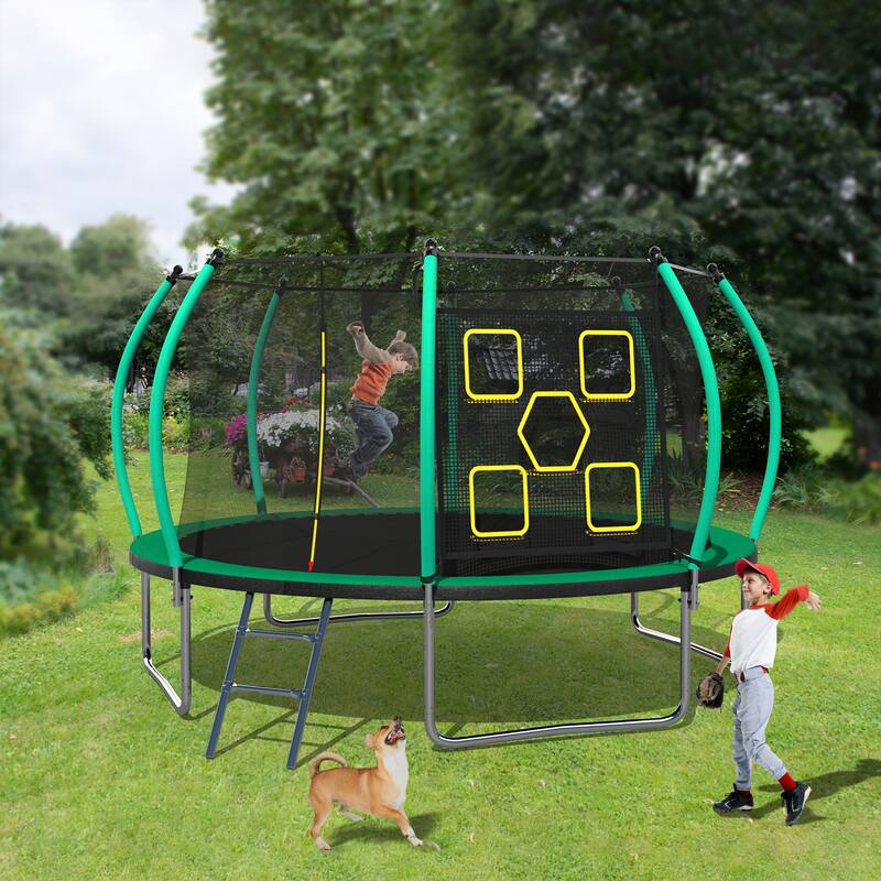12FT Trampoline, Outdoor Trampolines for Kids and Adults, Recreational Trampoline with Enclosure Net Ladder