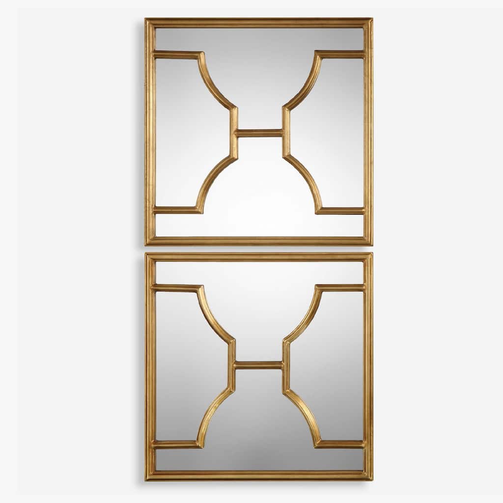 Beveled Square Wall Mirrors - 24" - Gold - Set of 2