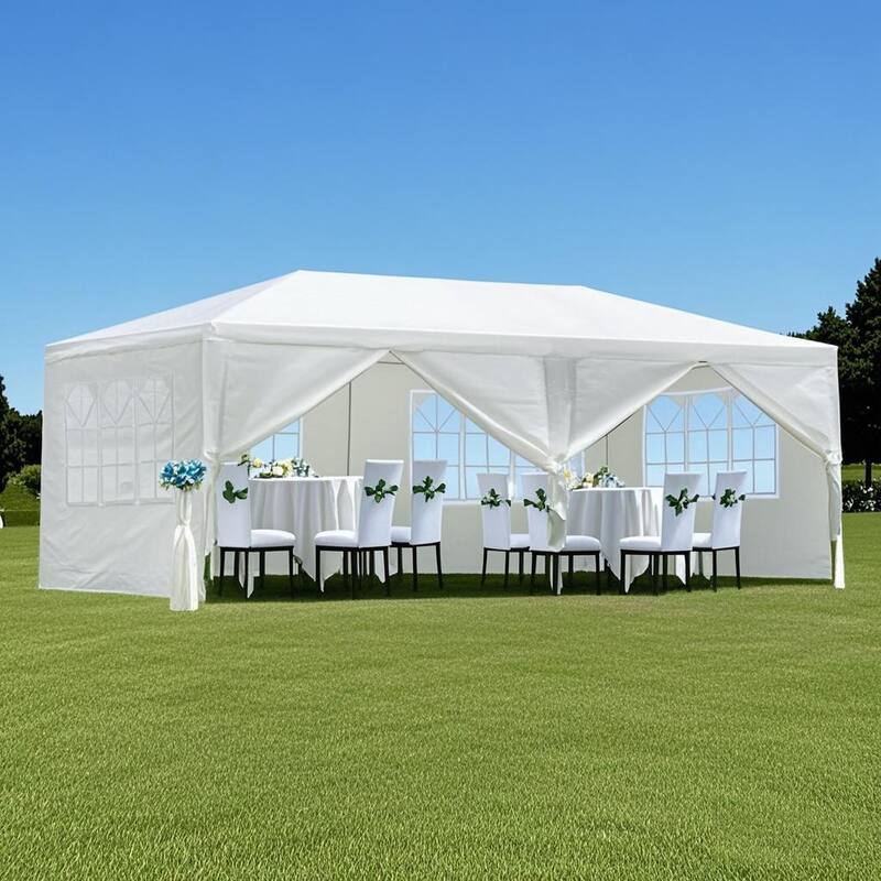 Anmytek Outdoor Gazebo Wedding Party Tent with 6 Removable Sidewalls - Garden Event Canopy Marquee - White - 10x20'-6 sidewalls