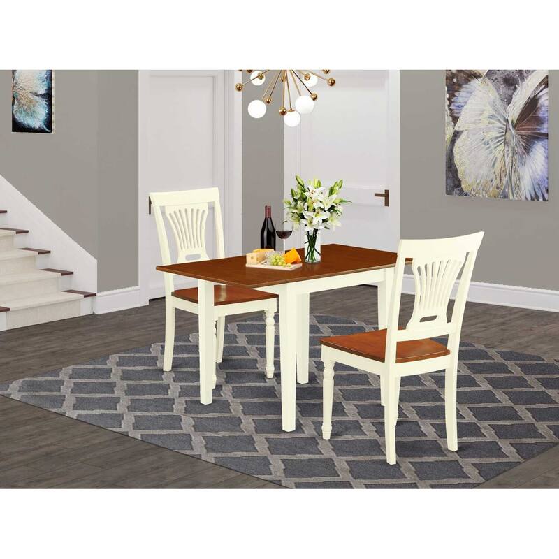 HomeStock 3-Pc Buttermilk and Cherry Finish Solid Wood Top Dining Table Set