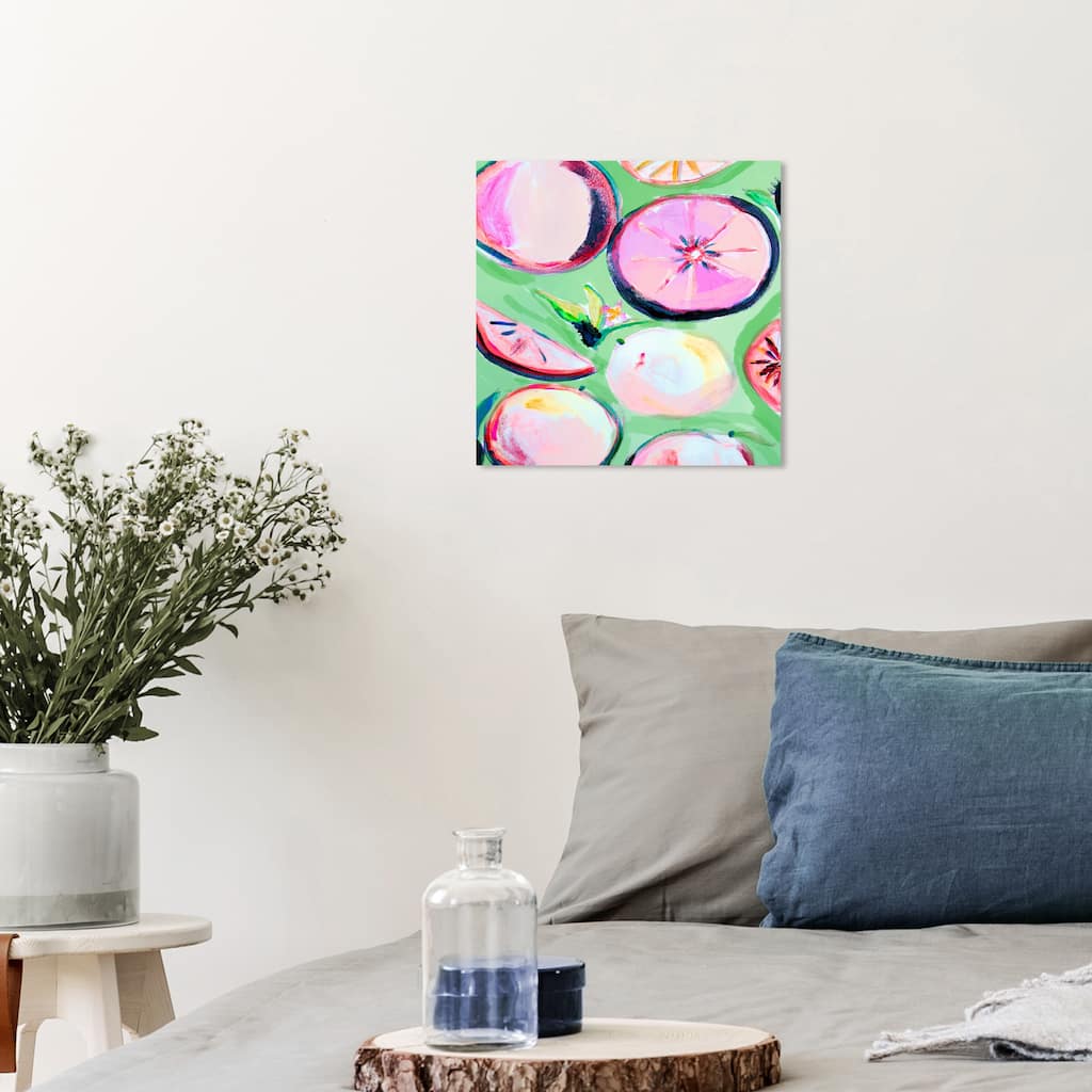 Wynwood Studio Canvas Food and Cuisine Pink Grapefruit Slices Purple and Magenta Rustic Wall Art Canvas Print